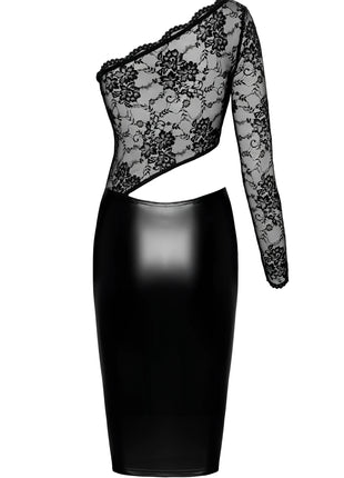 F339 halblanges Wetlook Kleid mit Spitze von Noir Handmade - halblanges Kleid