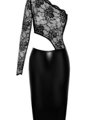 F339 halblanges Wetlook Kleid mit Spitze von Noir Handmade - S / schwarz - halblanges Kleid