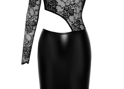 F339 halblanges Wetlook Kleid mit Spitze von Noir Handmade - S / schwarz - halblanges Kleid
