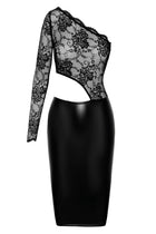 F339 halblanges Wetlook Kleid mit Spitze von Noir Handmade - S / schwarz - halblanges Kleid