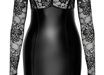 F340 Wetlook Minikleid mit Spitze von Noir Handmade - S / schwarz - Minikleid