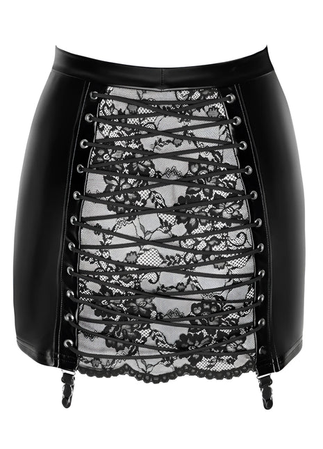 F341 Minrock mit Schnürung von Noir Handmade - S / schwarz - Minirock