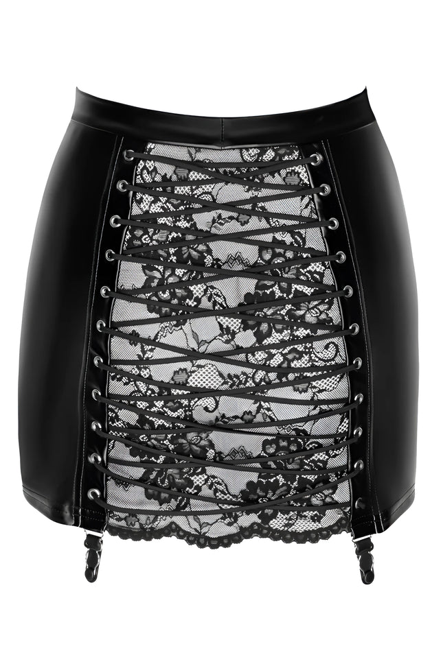 F341 Minrock mit Schnürung von Noir Handmade - S / schwarz - Minirock