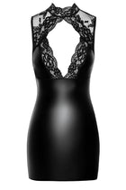 F343 Wetlook Minikleid mit Spitze von Noir Handmade - S / schwarz - Minikleid