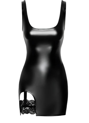 F344 Wetlook Minikleid mit Strumpfband von Noir Handmade - S / schwarz - Minikleid