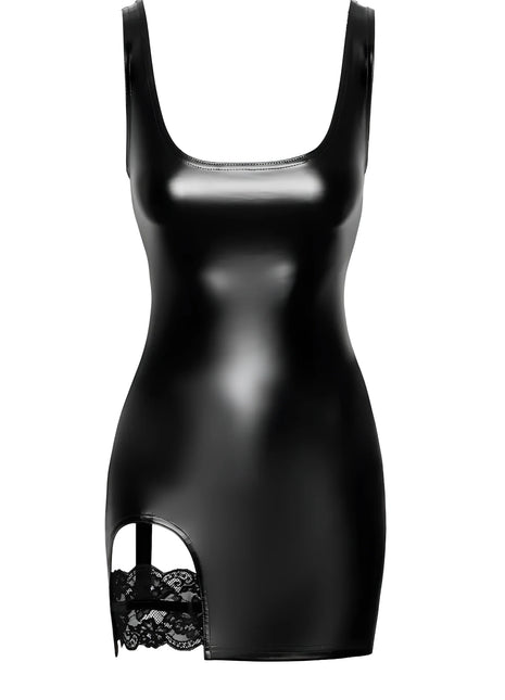 F344 Wetlook Minikleid mit Strumpfband von Noir Handmade - S / schwarz - Minikleid