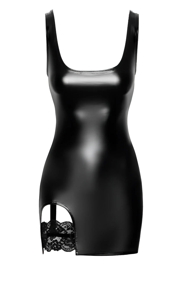 F344 Wetlook Minikleid mit Strumpfband von Noir Handmade - S / schwarz - Minikleid