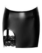 F345 Wetlook Minirock mit Strumpfband von Noir Handmade - S / schwarz - Minirock