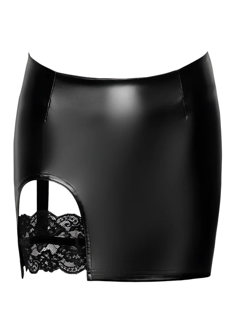 F345 Wetlook Minirock mit Strumpfband von Noir Handmade - S / schwarz - Minirock