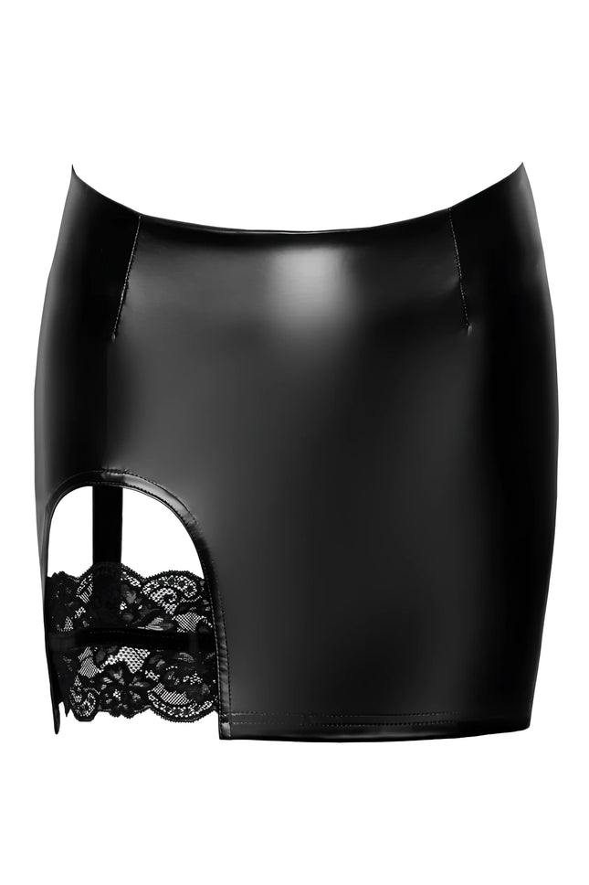 F345 Wetlook Minirock mit Strumpfband von Noir Handmade - S / schwarz - Minirock