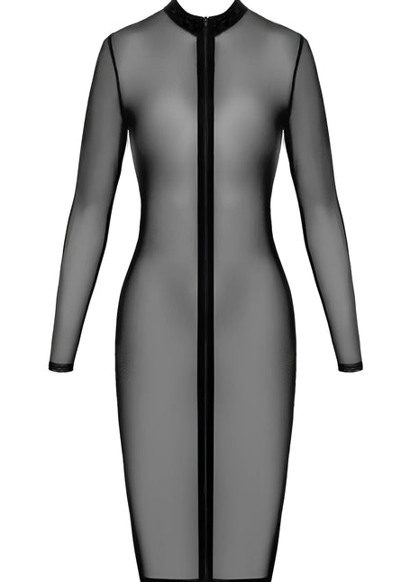 F347 halblanges Kleid aus feinem Netz von Noir Handmade - S / schwarz - halblanges Kleid