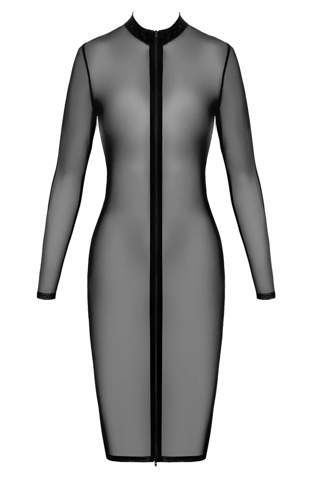 F347 halblanges Kleid aus feinem Netz von Noir Handmade - S / schwarz - halblanges Kleid