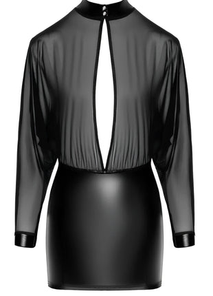 F348 Tüll-Minikleid mit Wetlook von Noir Handmade - S / schwarz - Minikleid
