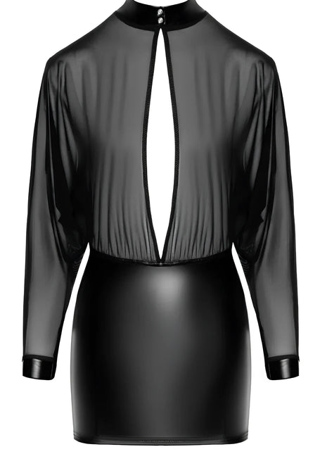 F348 Tüll-Minikleid mit Wetlook von Noir Handmade - S / schwarz - Minikleid