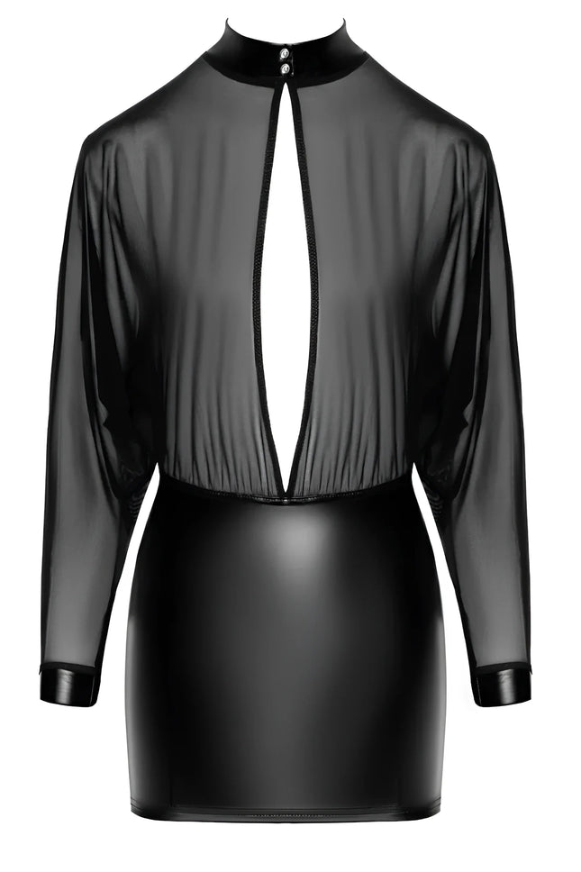 F348 Tüll-Minikleid mit Wetlook von Noir Handmade - S / schwarz - Minikleid