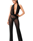 F350 Bodystocking mit Wasserfallausschnitt von Noir Handmade - S / schwarz - Bodystocking/Catsuit