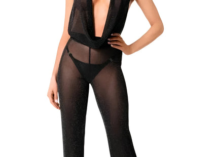 F350 Bodystocking mit Wasserfallausschnitt von Noir Handmade - S / schwarz - Bodystocking/Catsuit