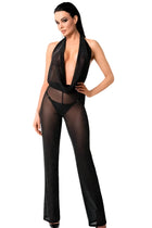 F350 Bodystocking mit Wasserfallausschnitt von Noir Handmade - S / schwarz - Bodystocking/Catsuit