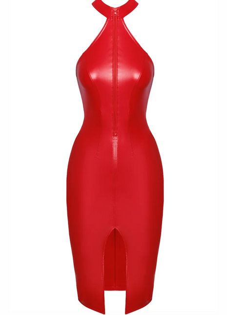 F354 halblanges Wetlook Kleid von Noir Handmade Orgia Collection - S / rot - halblanges Kleid