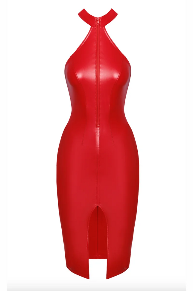 F354 halblanges Wetlook Kleid von Noir Handmade Orgia Collection - S / rot - halblanges Kleid