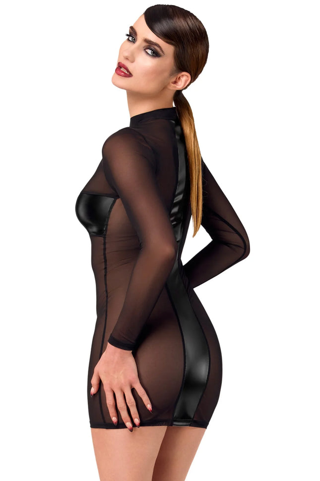 F369 Crossfire Netz und Wetlook Minikleid von Noir Handmade - Minikleid