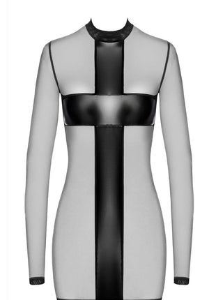 F369 Crossfire Netz und Wetlook Minikleid von Noir Handmade - XS / schwarz - Minikleid