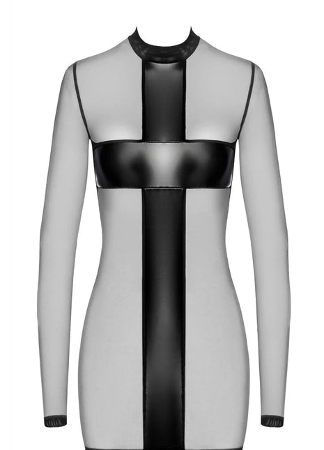 F369 Crossfire Netz und Wetlook Minikleid von Noir Handmade - XS / schwarz - Minikleid