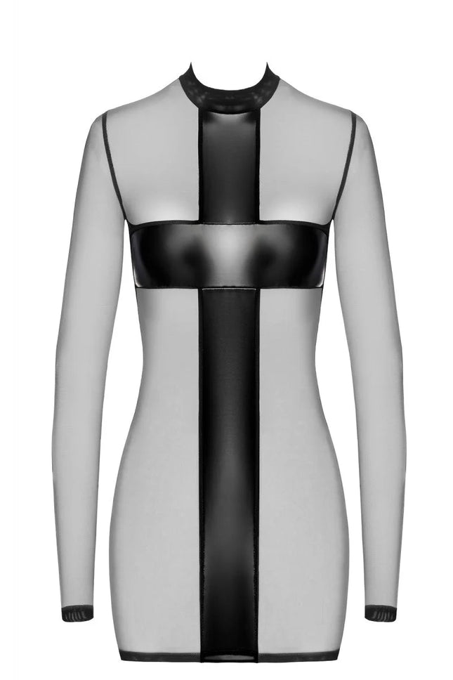 F369 Crossfire Netz und Wetlook Minikleid von Noir Handmade - XS / schwarz - Minikleid