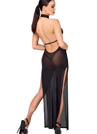 F372 langes Kleid Onyx Twin-slit von Noir Handmade - langes Kleid
