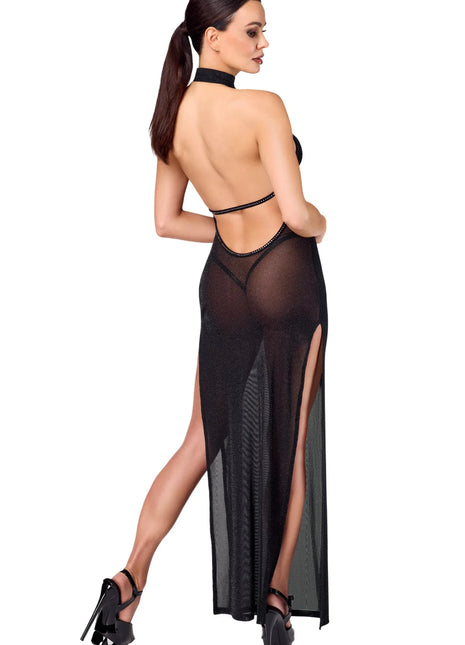 F372 langes Kleid Onyx Twin-slit von Noir Handmade - langes Kleid