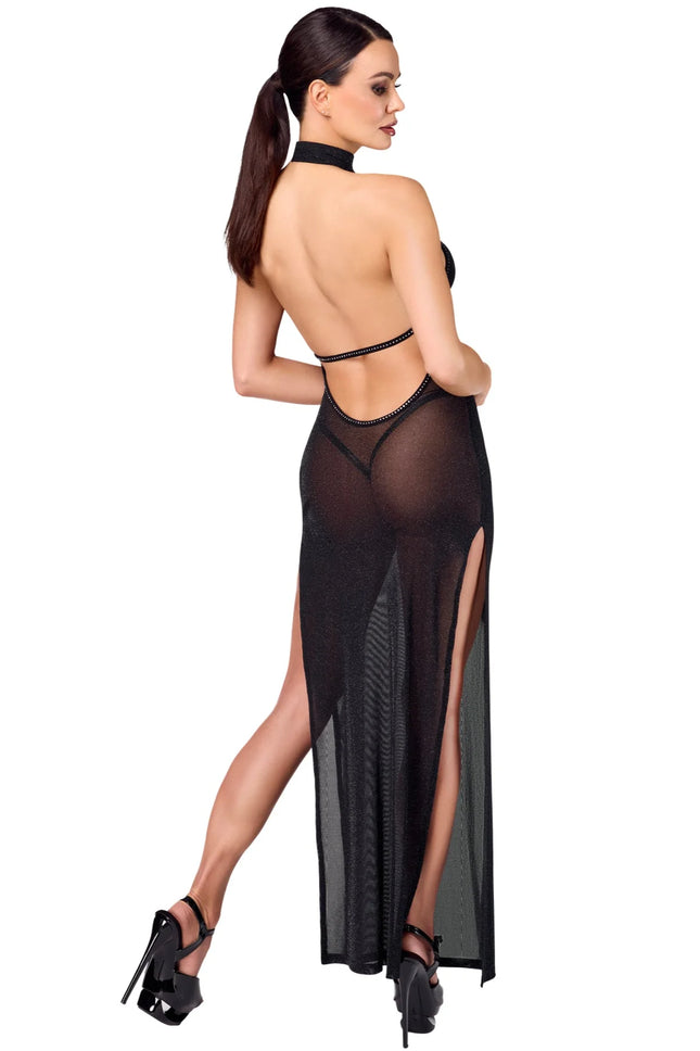 F372 langes Kleid Onyx Twin-slit von Noir Handmade - langes Kleid