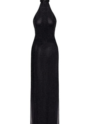 F372 langes Kleid Onyx Twin-slit von Noir Handmade - XS / schwarz - langes Kleid