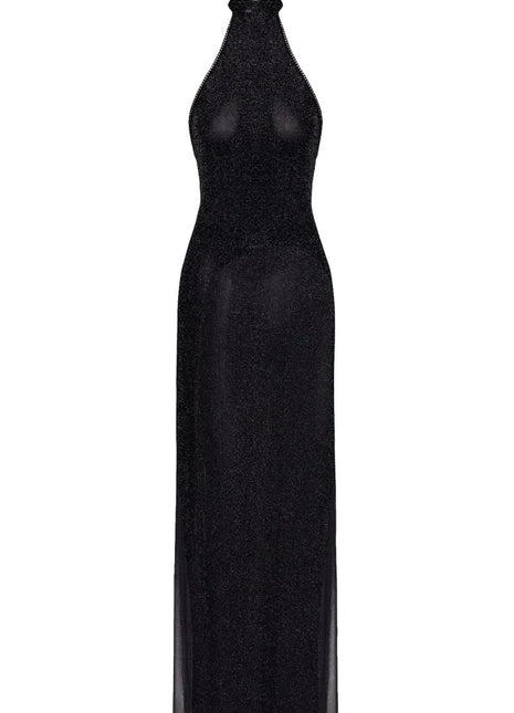 F372 langes Kleid Onyx Twin-slit von Noir Handmade - XS / schwarz - langes Kleid
