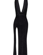 F373 langes Kleid Onyx Liquid von Noir Handmade - XS / schwarz - langes Kleid