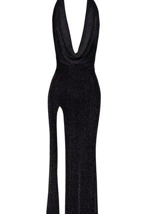 F373 langes Kleid Onyx Liquid von Noir Handmade - XS / schwarz - langes Kleid