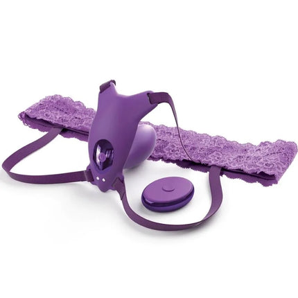 Violettes spitzen-geschirr mit integriertem vibrator und passender runder fernbedienung von fantasy for her