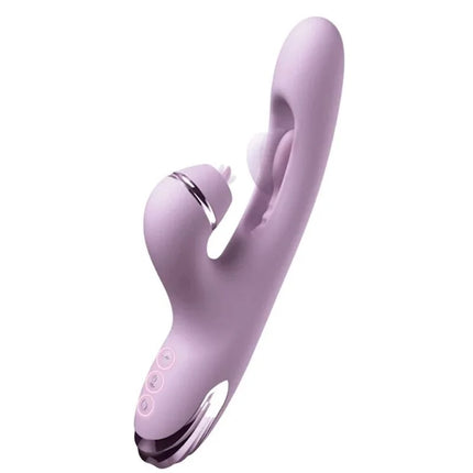 Lilafarbener silikon rabbit-vibrator mit metallakzenten und bedientasten fantasy for her g-touch pulse pro für sie