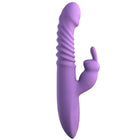 Violetter silikon rabbit-vibrator mit rippenstruktur, fingeransatz, wärmefunktion und oszillation für klitorisstimulation
