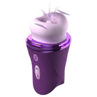 Lila lush kiss plush klitoralstimulator aus silikon und plastik mit weißem, rundem kopf und bewegungspfeilen
