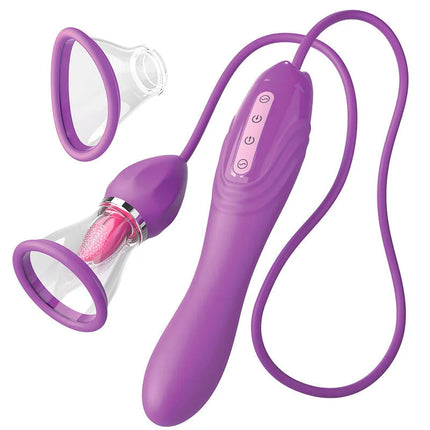 Lila silikon saugschlauch mit klarem plastikbecher und pinkem vibrator für her ultimate pleasure max