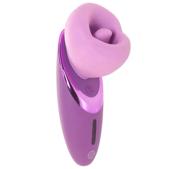 Fantasy for her vergnügungsvibrator in lila mit weichem, gebogenem kopf aus silikon und metallischem griff