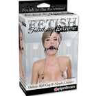 Schwarzer leder-fetischballknebel mit silberner kette und nippelklemmen von fetish fantasy extreme deluxe