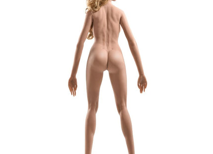 Eine lifelike nude-farbene silikonpuppe mit langen blonden welligen haaren und realistischer menschlicher form von fetish fantasy extreme pipedream ultimate fantasy dolls mandy