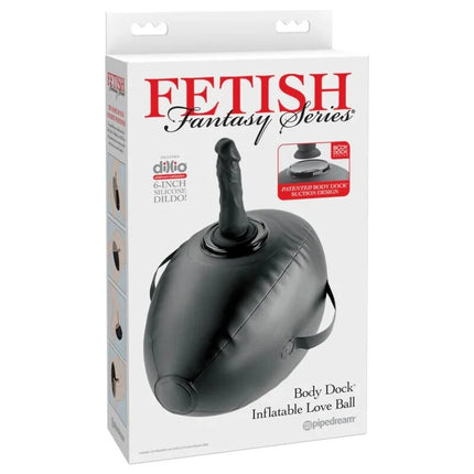 Schwarzer aufblasbarer liebesball mit 6 zoll silikon dildo und patentierter boden dock saugdesign aus der fetish fantasy series
