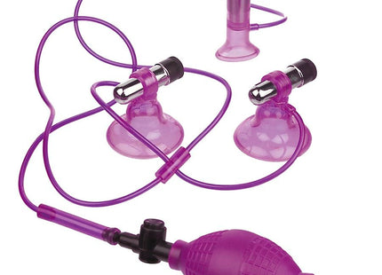 Purple silikon saugkopf set mit metallspitzen und strukturiertem pumpenbalg aus der fetish fantasy series dreifach-saugvibrator
