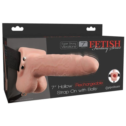 7-zoll pinker silikon hohl-strap-on mit hoden aus der fetish fantasy serie von Pipedream, 17,8 cm lang