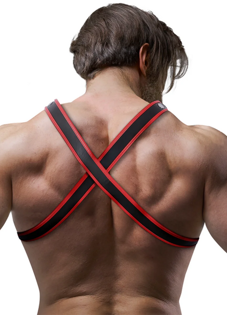 FETISH SUBMISSIVE ATTITUDE - BULLDOGGENGESCHIRR AUS ÖKO-LEDER FÜR HERREN SCHWARZ/ROT - Harness