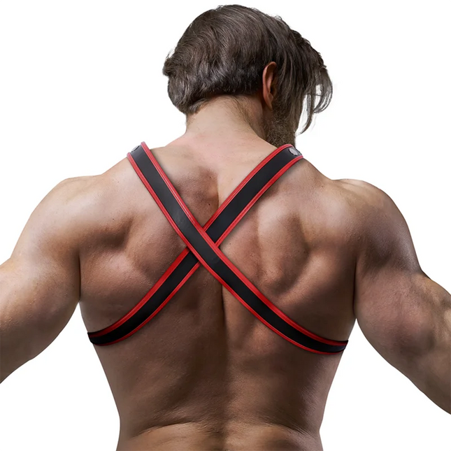 FETISH SUBMISSIVE ATTITUDE - BULLDOGGENGESCHIRR AUS ÖKO-LEDER FÜR HERREN SCHWARZ/ROT - Harness