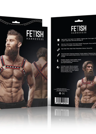 FETISH SUBMISSIVE ATTITUDE - BULLDOGGENGESCHIRR AUS ÖKO-LEDER FÜR HERREN SCHWARZ/ROT - Harness