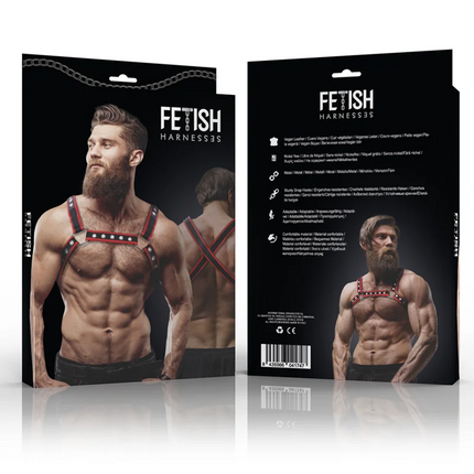 FETISH SUBMISSIVE ATTITUDE - BULLDOGGENGESCHIRR AUS ÖKO-LEDER FÜR HERREN SCHWARZ/ROT - Harness